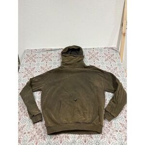 Ditch LA Mens XL Oversized Funnel Hoodie Brown Faded Bat Logo Sweatshirt